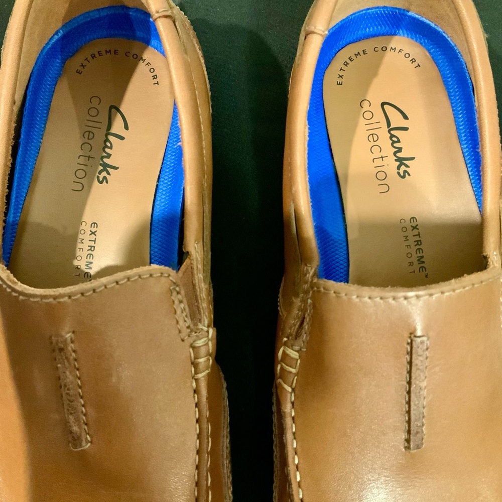 Clarks Light Brown Leather Slip-On Loafers - Picture 3 of 7